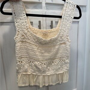 Elegant Cream Crochet Crop Top